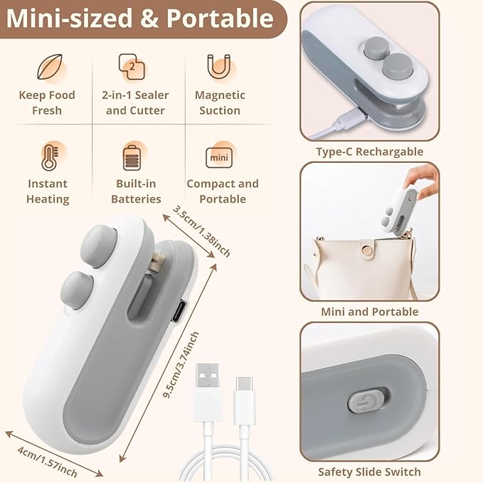 FreshLock™ Mini Portable Bag Sealer: Preserve Food Freshness, Rechargeable, Compact, Easy-to-Use